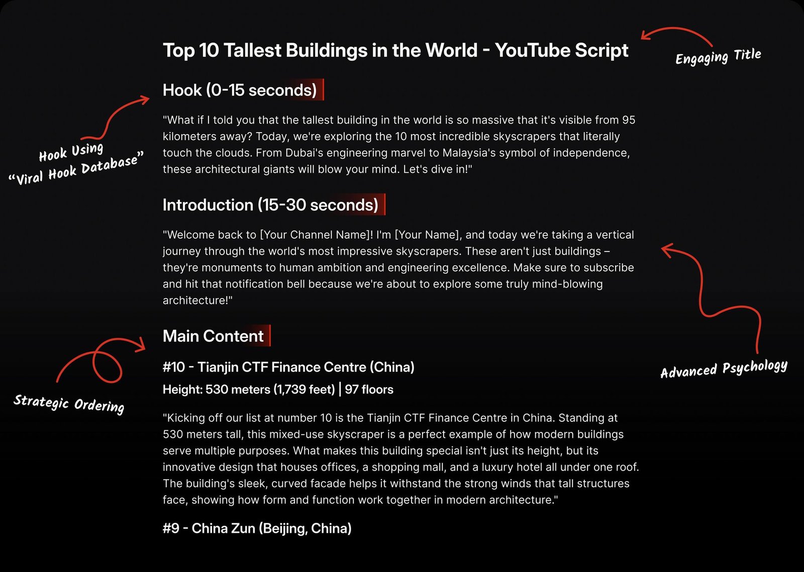 TubeMagic AI YouTube Script Writer — showing a generated viral script with hook, intro, and content sections